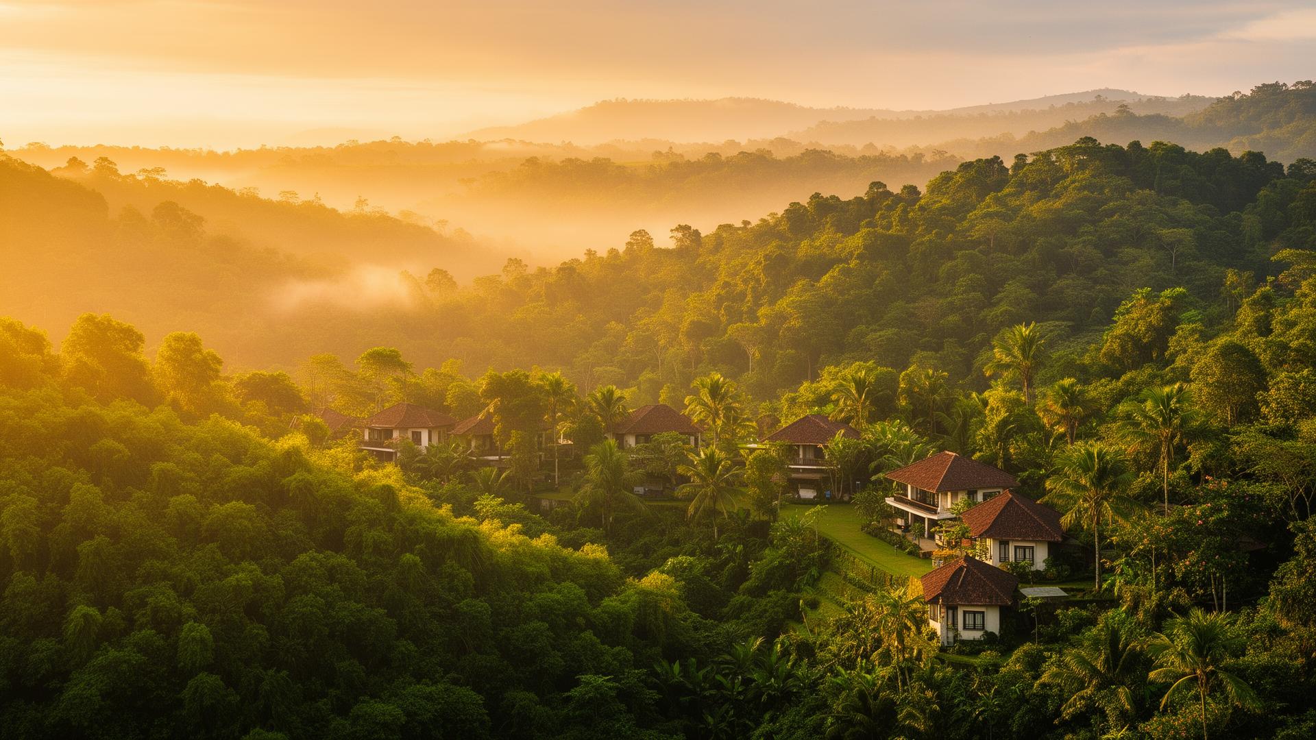 Pemandangan perbukitan Villa Gold Hill saat golden hour